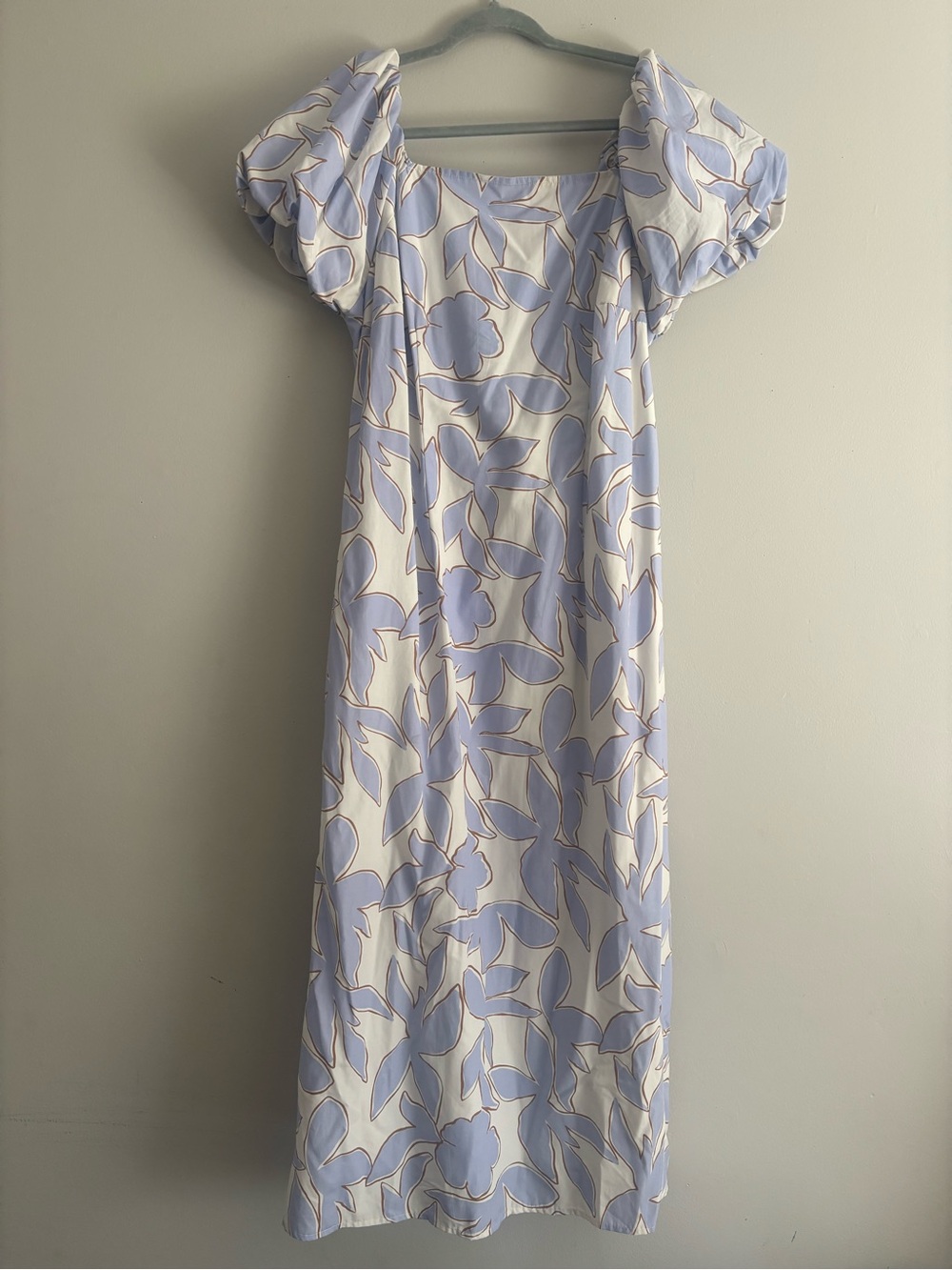 a new day Lavender and White Floral Puff-Sleeve Midi Dress